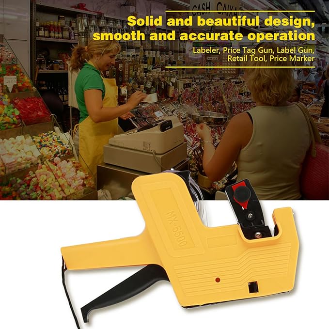 Marhynchus Price Tag Gun, 8 Digits Price Tag Gun Retail Pricing Labeller Kit Labeler with Label Rolls and Spare Ink (Yellow)