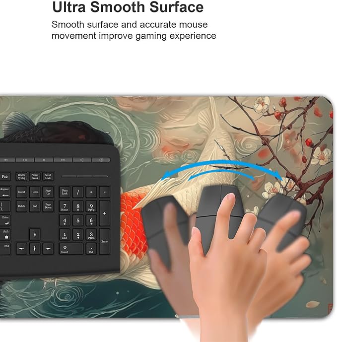Large Koi Fish Mouse Pad 35.4 x 15.7 Inch, Extended Japanese Art Desk Mat, Non-Slip Rubber Base, Washable Surface, Perfect for Gaming, Work & Aesthetic Desk Setup
