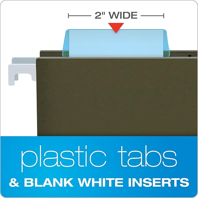 Pendaflex Hanging Folder Tabs, 2", Clear Blue, 25 Tabs and Inserts per Pack (42 BLU)