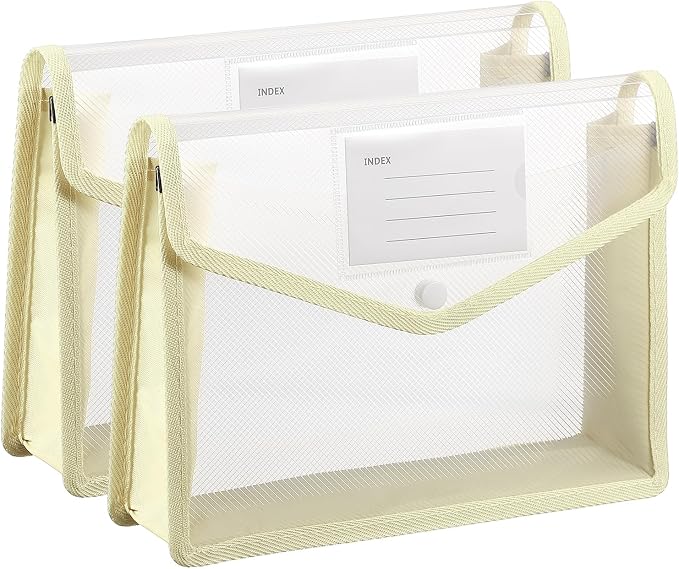 PATIKIL Plastic Expanding File Folders, 2 Pack B5 File Folder Envelopes Letter Size Document Organizer Supplies with Snap Closure for Classroom Office, Khaki, Horizontal