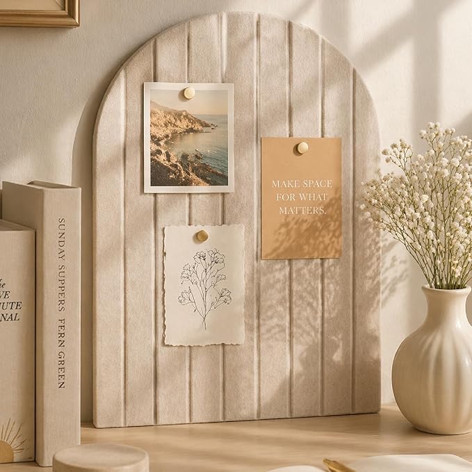 Orelle Fluted Arch Felt Bulletin Board (Beige, 13 x 17)