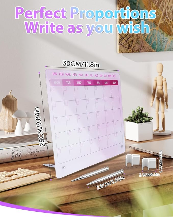 UCEC Pink Desk Calendar, 12"x10" Reusable Calendar to Do List with Stand and Pen Clip, Monthly Planning White Board for Desk, Pink Dry Erase Board for Home Office & School Organization