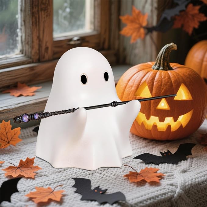 Halloween Ghost Pen Holder Figurine, Spooky Resin Ghost Statue, Cute Pencil Stand for Home Office Desktop Decoration, Funny Desk Organizer Accessory