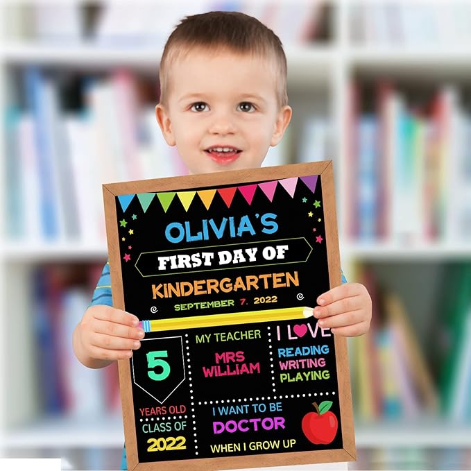 First & Last Day of School Board, 11x14 Inch Double Sided Back to School Sign for Kids Girls Boys, My 1st Day of Chalkboard Sign Photo Prop, Wooden 1st Day Boards of Preschool Kindergarten
