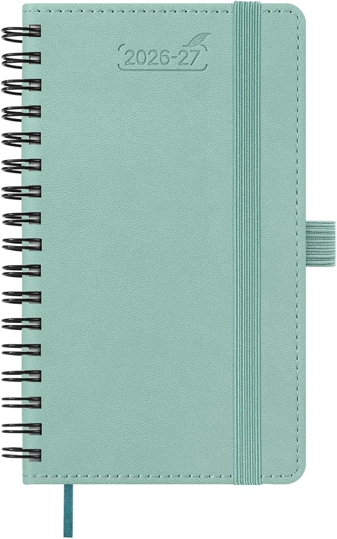 BEZEND Pocket Planner 2026-2027 Weekly and Monthly (3.5" x 6") 18 Months Small Academic Calendar (Jul 26-Dec 27) for Students, Work & Home, Storage Pocket, Spiral PU Leather Softcover -Mint Green