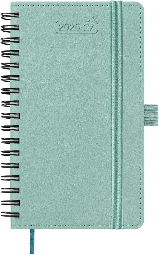 BEZEND Pocket Planner 2026-2027 Weekly and Monthly (3.5" x 6") 18 Months Small Academic Calendar (Jul 26-Dec 27) for Students, Work & Home, Storage Pocket, Spiral PU Leather Softcover -Mint Green
