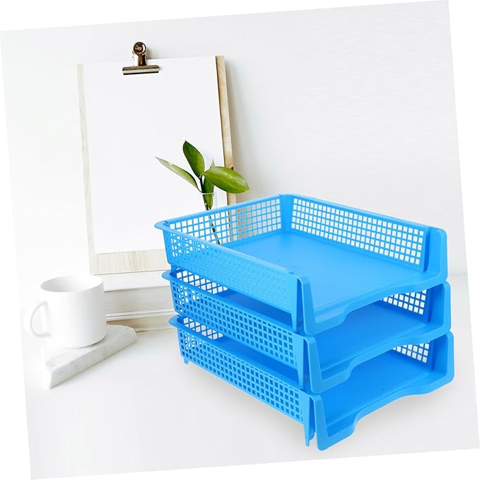 VILLCASE 3pcs Plastic Desktop Storage Organizer Stackable Office Trays Letter Trays for Classroom and Office