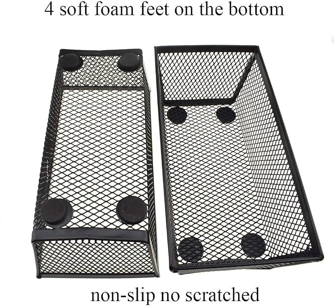 HAHIYO Stackable Mesh Tray Cup 6 x 3 x 2 inches Sturdy Container for Desk Drawer Organizer Collection for Home Office School kitchen Soft Foam Feet No Sharp Edges 2 Pack Black