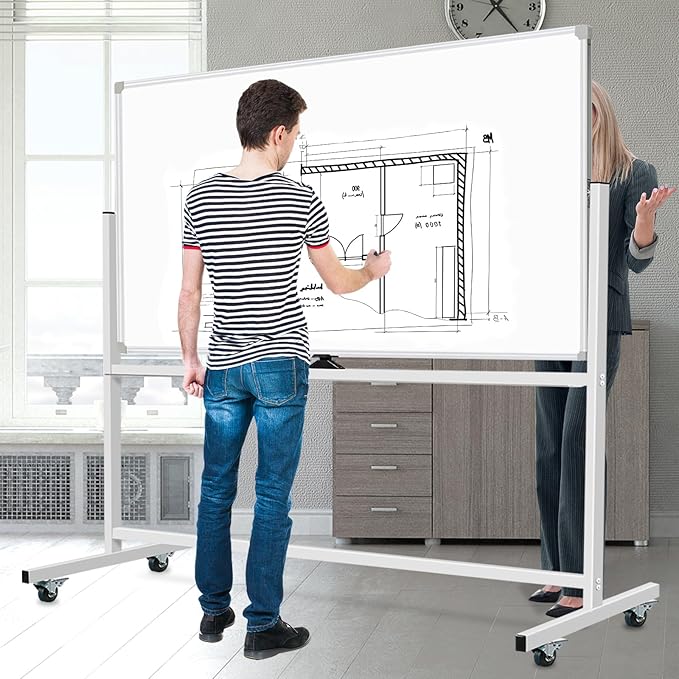 Large Rolling Whiteboard on Wheels 72 X 40, Double-Sided Mobile Dry Erase Board with Stand Magnetic White Board on Wheels, Portable Standing Whiteboard with 3 Eraser, 6 Markers, 10 Magnets
