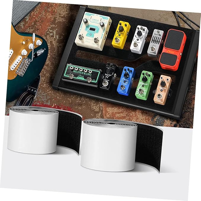 LIOOBO 2rolls Guitar Pedal Board Tape Durable Hook and Loop Mounting Strips for Secure Effect Pedal Installation Nylon Fasteners for Electric Guitar Accessories
