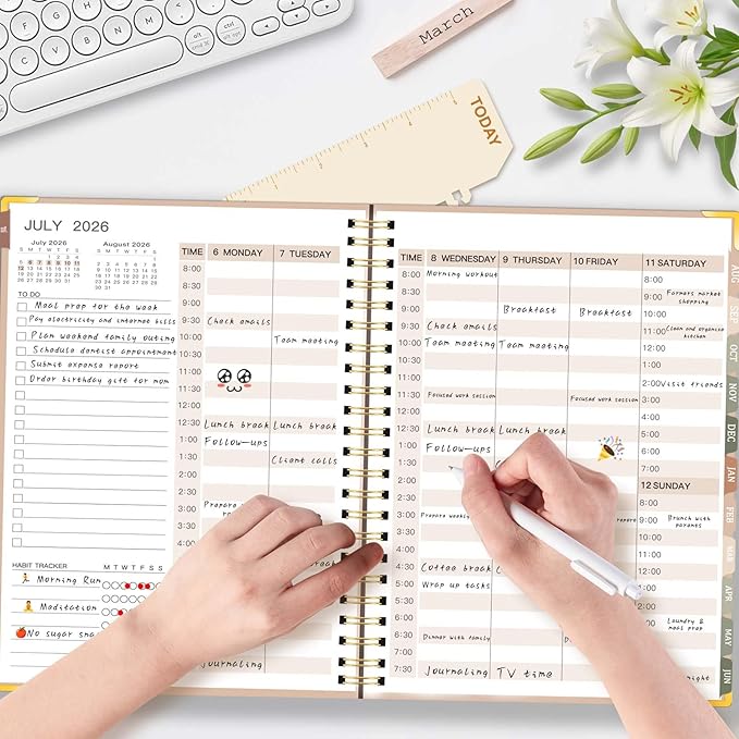 2026-2027 Academic Planner, Weekly & Monthly Appointment Book from Jul. 2026 - Jun. 2027, Work & Life Daily Hourly Planner with Time Slots, A5 Agenda Organizer for Home School Office, Pink, 8.4"x 6.1"