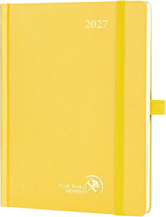 POPRUN 2027 Planner Weekly and Monthly, 6.5" x 8.75" Calendar, Jan 2027- Dec 2027 Agenda, Daily Appointment Book with Hourly Time Slots, Monthly Tabs, Hardcover, 100 GSM - Light Yellow