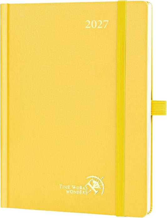 POPRUN 2027 Planner Weekly and Monthly, 6.5" x 8.75" Calendar, Jan 2027- Dec 2027 Agenda, Daily Appointment Book with Hourly Time Slots, Monthly Tabs, Hardcover, 100 GSM - Light Yellow