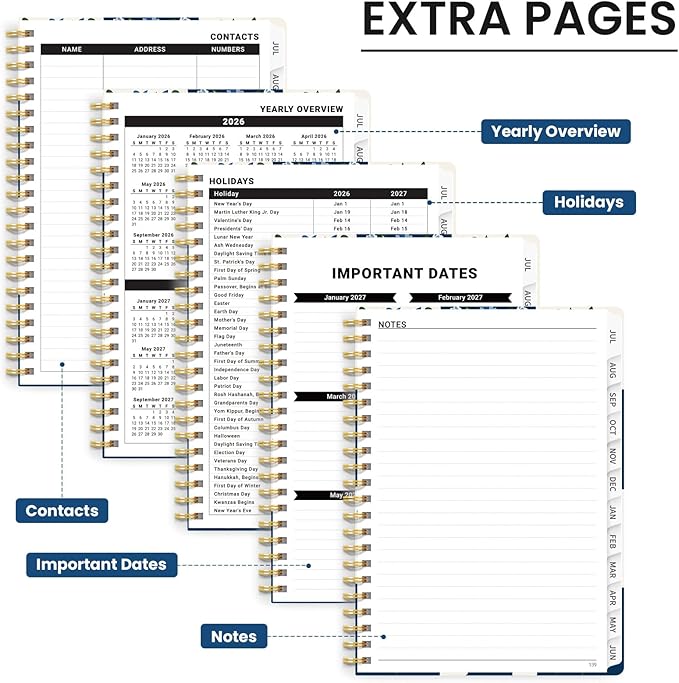 Planner 2026-2027, Monthly and Weekly Academic Planner July 2026 - June 2027, Hardcover Student Teacher Planning Agenda Calendar Book with Tabs, Perfect for Office School Supplies, A5 (6.3" x 8.5") - Petal Array