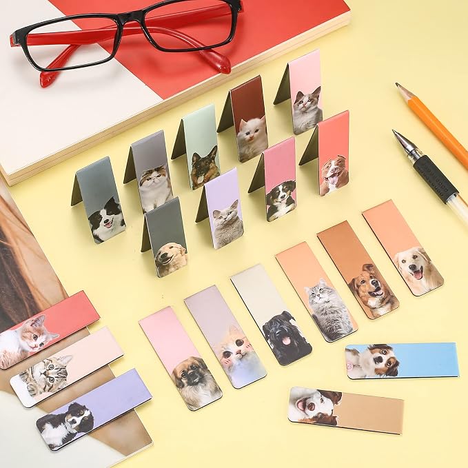 Cute Dog & Cat Puppy Animal Page Markers: 30-Pcs Magnetic Bookmarks for Students, Teachers, School, Home or Office Reading