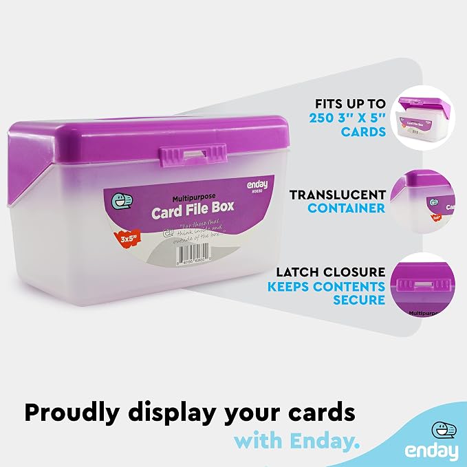 Enday Index Card Box Purple 3x5 Index Card Holder, Index Card Organizer, Flash Card Holder, Holds 250 Cards. (36 PC)
