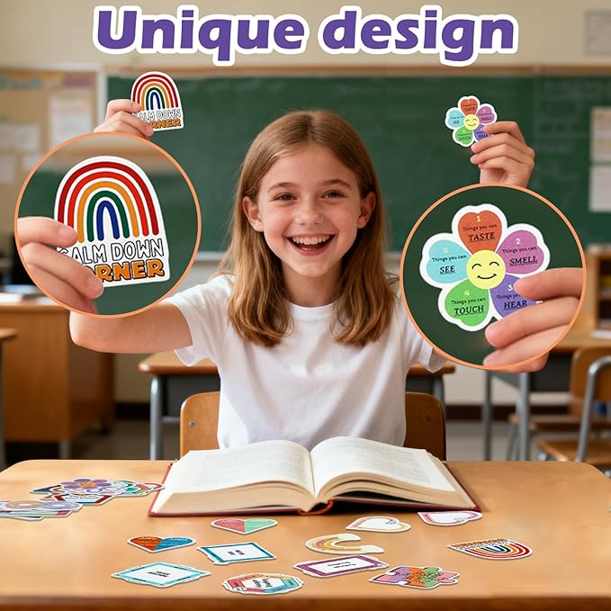 100 PCS Anxiety Sensory Stickers Calm Sensory Stickers Anti Stress Anxiety Relief for Classroom Teacher Adults Teens Supplies