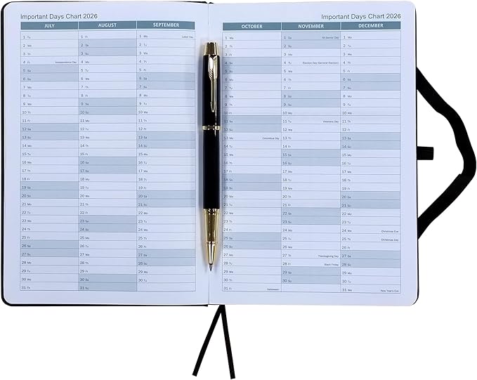 2026 Planner Journal with Yearly, Monthly, Weekly & Daliy Plan Pages, 24 Lined and 24 Dotted Pages, 8.5" x 5.75" Medium A5 Size (Black without pen)