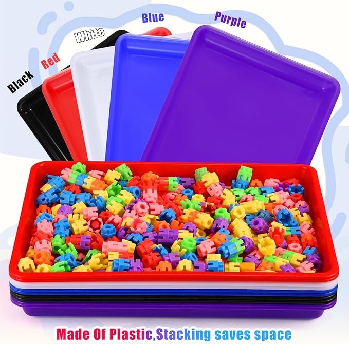 Hoteam 10 Pcs Flat Storage Organizer Tray Bin Paper Tray for Classroom Plastic Stackable File Organizer for School Office Teacher Book Organization(Simple Color,16.14 x 11.81 x 1.38 Inch)
