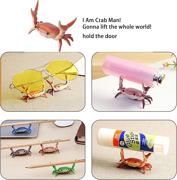 1Pc Red Desk Crab Pen Holder, Creative Weightlifting Crab Pen Stand, Funny Desk Decor Supplies Holders, Pencil Holders
