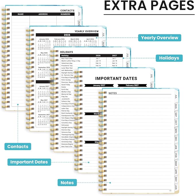 Planner 2026–2027, Academic Planner Weekly and Monthly Calendar Jul 2026 – Jun 2027 Hardcover Planner with Tabs and Pocket, Spiral Bound Agenda Book for Student & Teacher, 6.3" x 8.5", Beach Pups