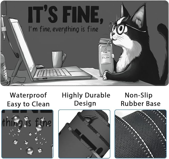 AQQA Funny Keyboard Mouse Pad Set,XXL Mouse Mat+Keyboard Wrist Rest Support, Cat Ergonomic Mouse Pad with Wrist Rest, 4 Pcs Cute Office Desk Accessories,35.4×15.7 in