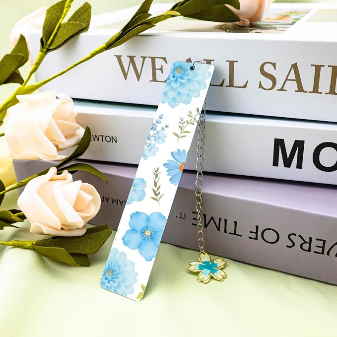 Cute Flower Bookmark Metal Bookmarks Book Marks for Reading Women Kids Bookmarks for Book Lovers Book Markers for Women Reading Accessories (Blue Flower)