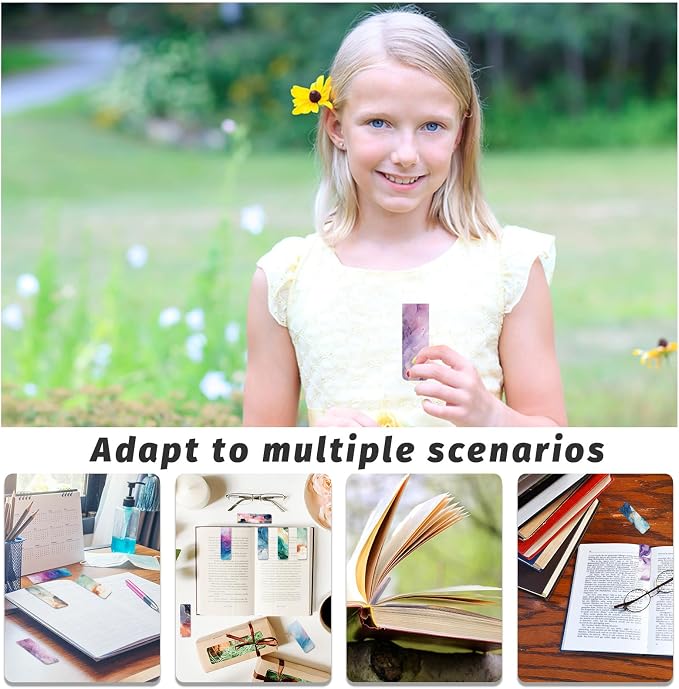 96 Pieces Magnetic Bookmarks Magnet Page Markers - Book Marks for Reading Women & Men with Storage Boxes - Cute Magnet Bookmark Clips for Reading Pleasure（Marble）