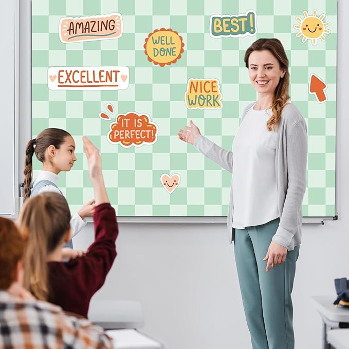 120x47 in Checkered Bulletin Board Fabric Pastel Bulletin Board Background Hippie Groovy Classroom Decor for Back to School Home Office Wall Decor Party Supplies Pillows Curtains Crafts Green