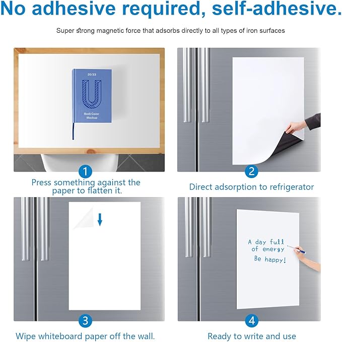 Magnetic Fridge White Board Paper, 24" x 36" Large Dry Erase Board Sheet for Organizer and Planner, Kitchen Refrigerator Whiteboard for Family to-do List, Includes Markers and Eraser