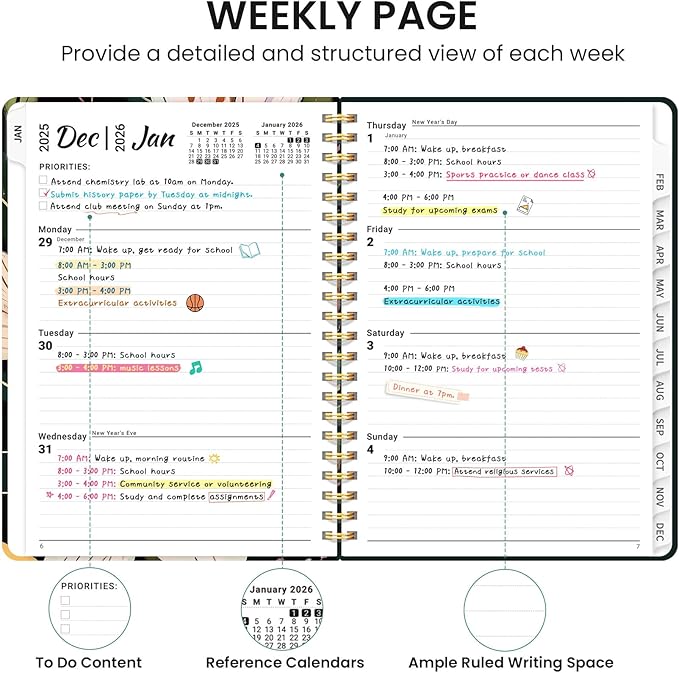 2026 Planner, Weekly and Monthly Calendar Planner for Women, Jan 2026 - Dec 2026, Hardcover Planning Agenda book with Tabs, Spiral Bound, Inner Pocket, Perfect for School Office Supplies, 8.5" x 11" - Soft Lily