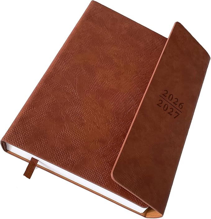 Planner 2026-2027, Weekly Monthly Academic Calendar for Jul 2026 - Dec 2027 [18 Month Agenda], 8.26" x 5.9" Faux Leather Cover + Thick Paper (26-27 Brown)