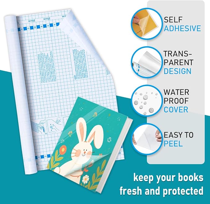 Chell 8 Pack Clear Contact Paper Roll for Books, 17.5in x 5ft Clear Self Adhesive Book Cover Paper Protector