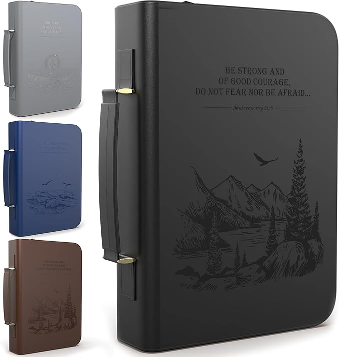 DEHITE Bible Cover Case for Men and Women – Leather Bible Carrying Bag – Pen Slots – Zippered Pocket – Premium Faux Leather