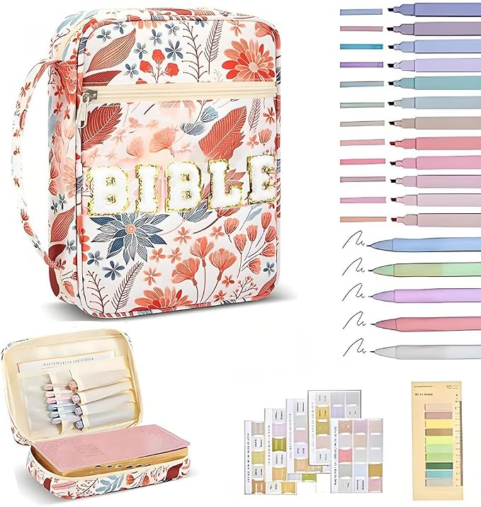Bible Bag Cover Case for Women Bible Carrying Bag with Handles Bible Study Supplies & Accessories Christian Gifts for Women (Leaf Upright Style)