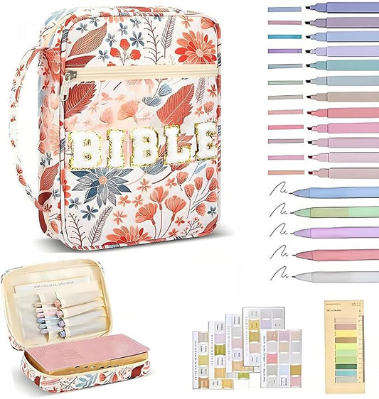 Bible Bag Cover Case for Women Bible Carrying Bag with Handles Bible Study Supplies & Accessories Christian Gifts for Women (Leaf Upright Style)