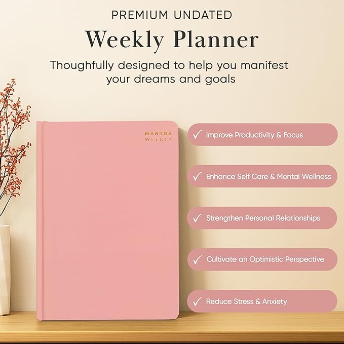 2026 Planner, Daily Journal & Gratitude Journal All-In-One with To Do List, Self Care Prompts & Habit Tracker - 7 x 10 - Pink