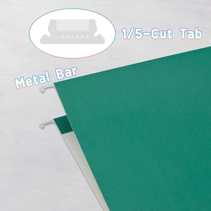 50 Packs File Folders Letter Size, Hanging File Folders,Hanging File Folders with 1/5-cut Tabs,File Folders Green for Filing Cabinet,Ideal Office,School Classroom Supplies