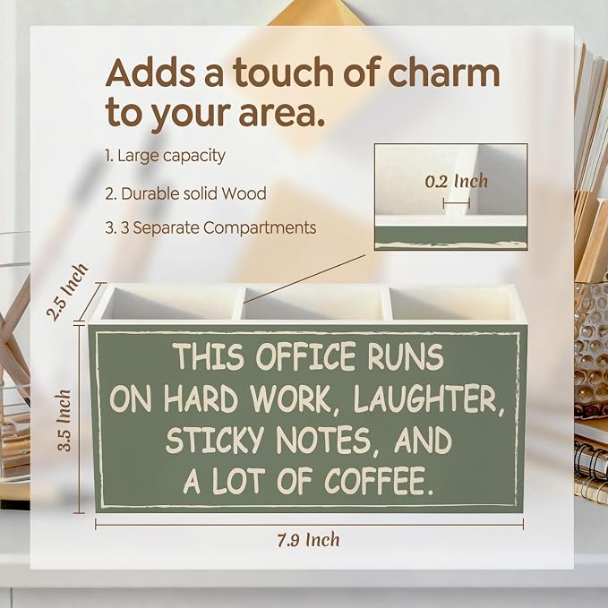Green Funny Office Pen Pencil Holder, Office Humor Gifts Wood Desk Organizer and Accessories, Funny Coworker Gifts for Women Men Pen Holder Desk Organizer for Office Tabletop