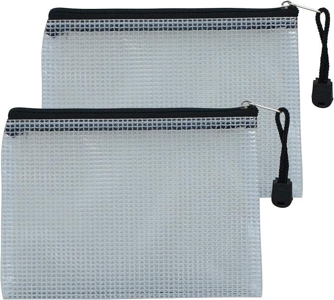 2 PCS Mesh Zipper Pouch Bags, Plastic Water-Resistant File Bags, for Office, School, Board Game, Puzzles, Travel Accessories, and Home Organization (Black, 6.69x 4.92 in)