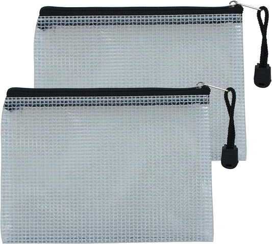 2 PCS Mesh Zipper Pouch Bags, Plastic Water-Resistant File Bags, for Office, School, Board Game, Puzzles, Travel Accessories, and Home Organization (Black, 6.69x 4.92 in)