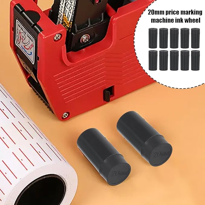 Label Ink Roller - Tagging Inker, 10 Piece Refill Pack for, 20mm Internal Cylinder with Deep Black Sponge, Retail Gear, Marking Cartridge for Garment, Boutique and Shop