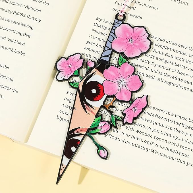 Anime Tanjiro Nezuko Bookmark Set, 4-Piece Acrylic Cartoon Hashira Sword Bookmarks for Readers, Students, Anime Fans, Book Lovers,Reading Accessories (4pcs Sakura)