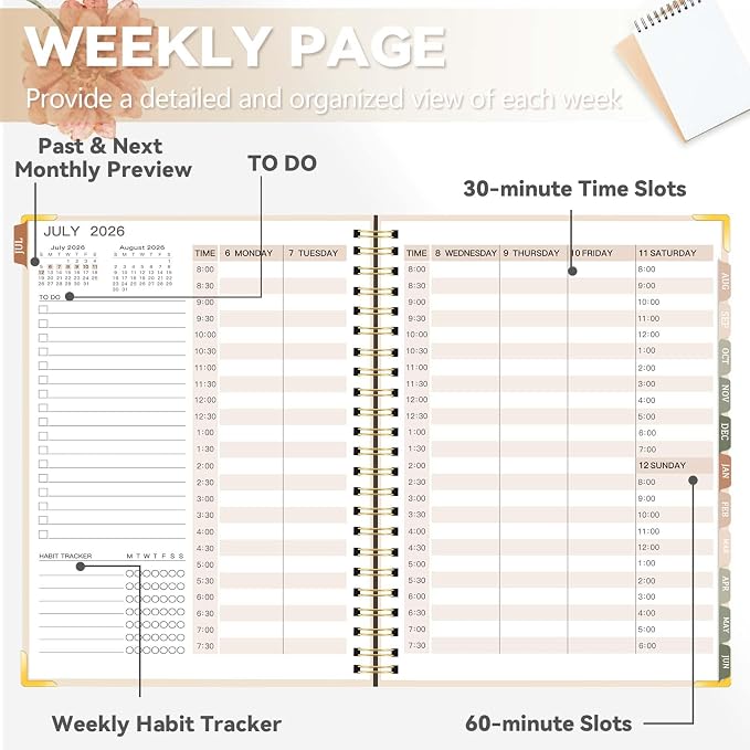 2026-2027 Academic Planner, Weekly & Monthly Appointment Book from Jul. 2026 - Jun. 2027, Work & Life Daily Hourly Planner with Time Slots, A5 Agenda Organizer for Home School Office, Beige,8.4"x 6.1"
