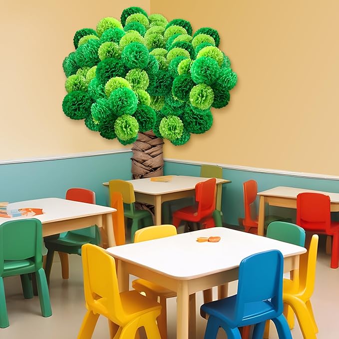 Mooliwe Classroom Tree Bulletin Board Set DIY 3D Cardboard Tree with Paper Pom Poms Kraft Craft Bulletin Board Wall 3D Decorations for School Elementary Teacher Chalkboard (Green,8, 10, 12 Inch)