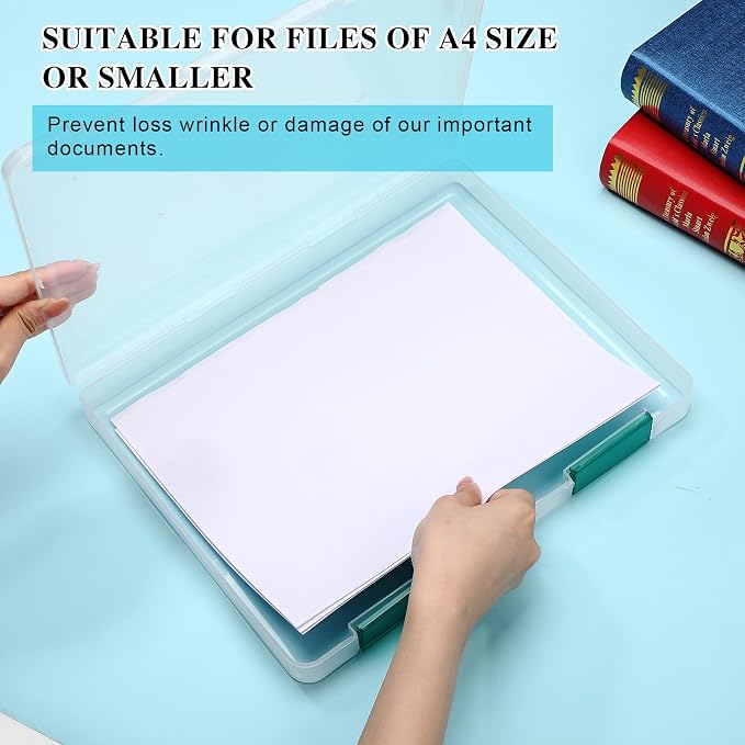 PerKoop 6 Pcs Clear Paper Storage Box A4 Plastic File Box Document Paper Organizer Storage Board Game Project Cases Containers with Buckle for Craft, Magazine(12.4 x 9.84 x 1.18 Inches,Dark Green)