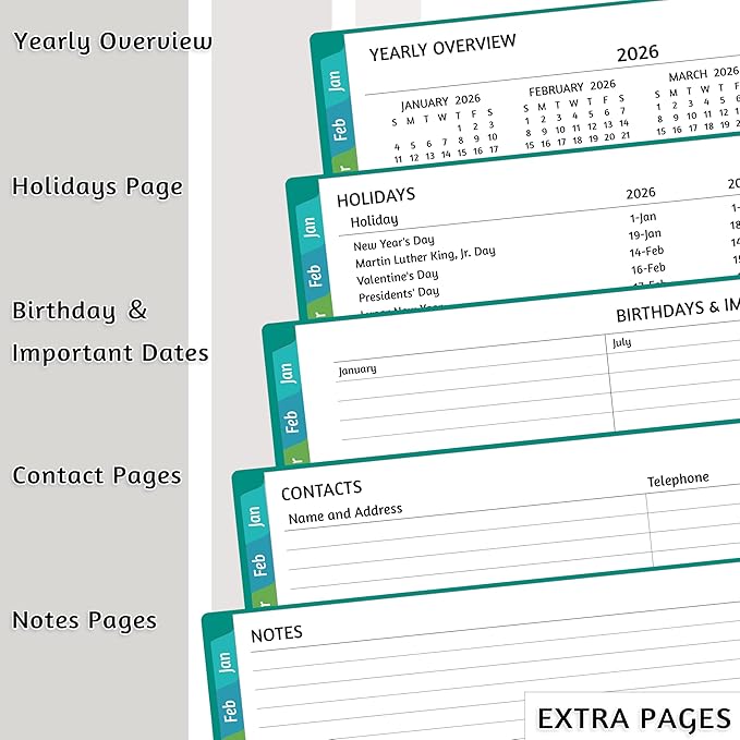 2026 Appointment Book - January - December 2026, Appointment Planner with Weekly ＆ Monthly Spread, 8.5'' x 10.5'', Large, 15 Minute Increments, 2026 Daily Planner with Pockets, Tabs, Soft Cover, Green