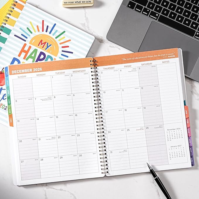 Teacher Planner 2026-2027 - Teacher Lesson Planner 2026-2027, 11" x 8.5", JULY 2026 - JUNE 2027, Teacher Planner Academic Year, Colorful Pages, Holidays, Colorful Monthly Tabs, Inner Pocket