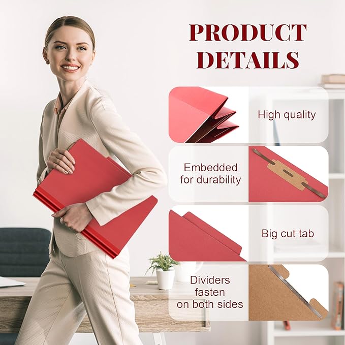 Skyygemm 36 Pcs Classification Folders Letter Size, 1 Divider Pressboard File Folder with Fasteners, Expanding File Organizer Bulk for School Teachers, Office Employee, Coworker, Staff (Red)