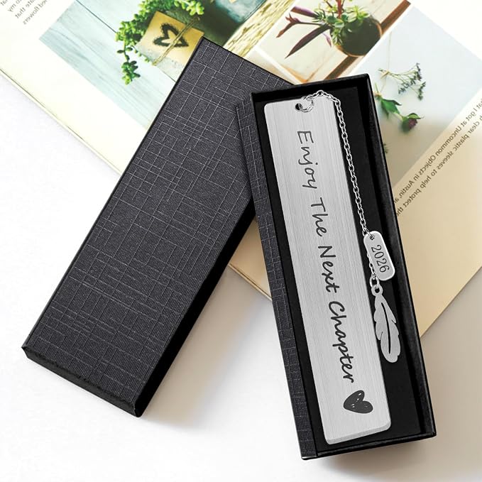 FunisFun Appreciation Gifts for Teachers, Enjoy The Next Charpter 2026 Metal Bookmark for Reading Lovers Writers Friends Coworker Teens, Book Accessories for Christmas New Year Graduation